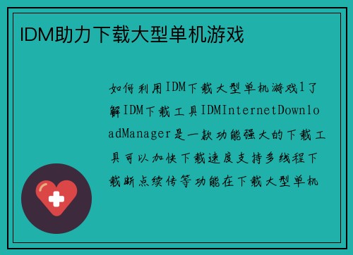 IDM助力下载大型单机游戏