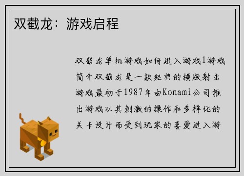 双截龙：游戏启程